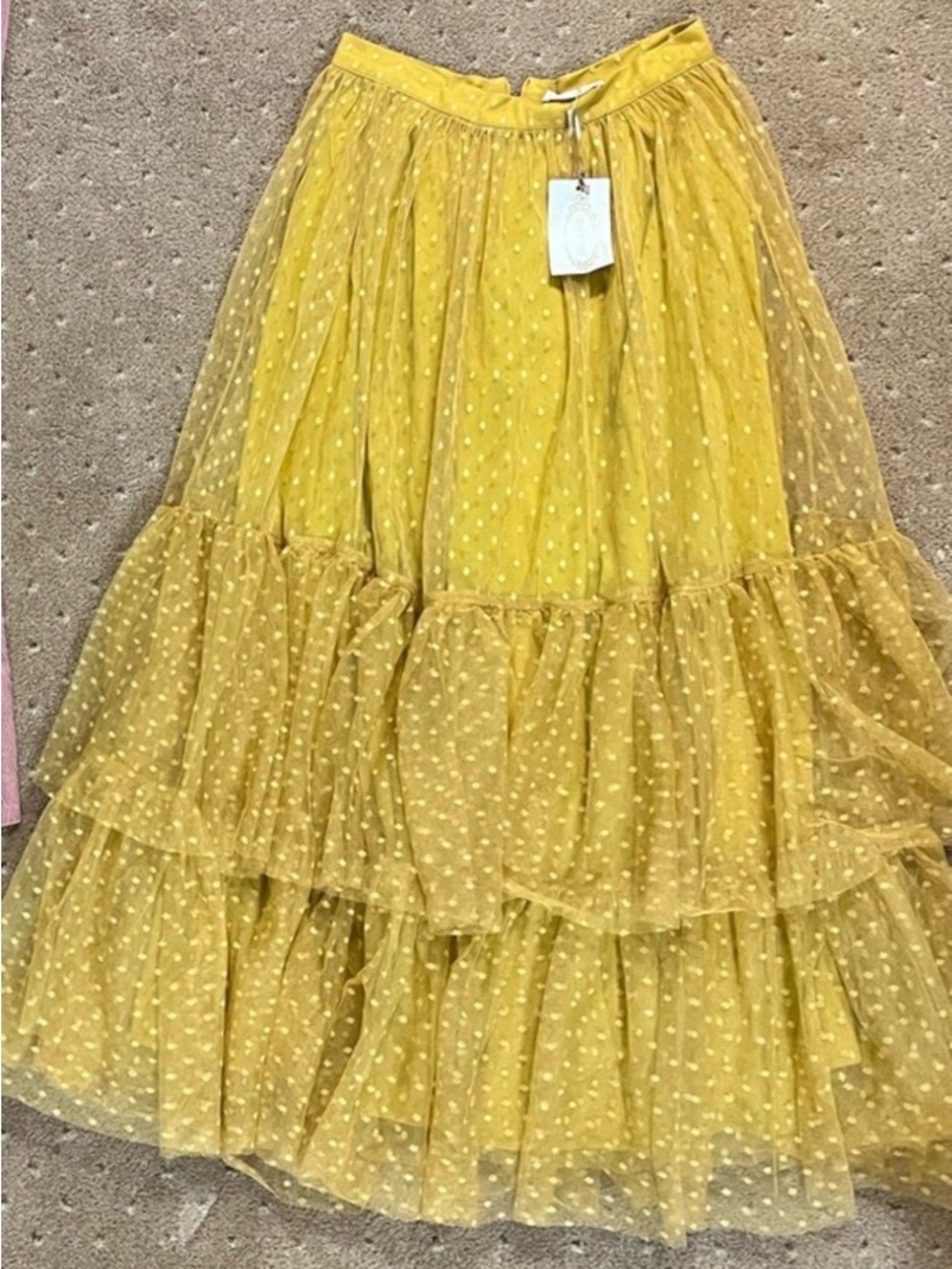 Joyfolie mustard Yellow dot maxi Skirt!